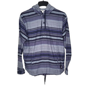 Ripzone Men's Hoodie Size M Blue Striped 1/4 Snap Buttons Waist Draw String